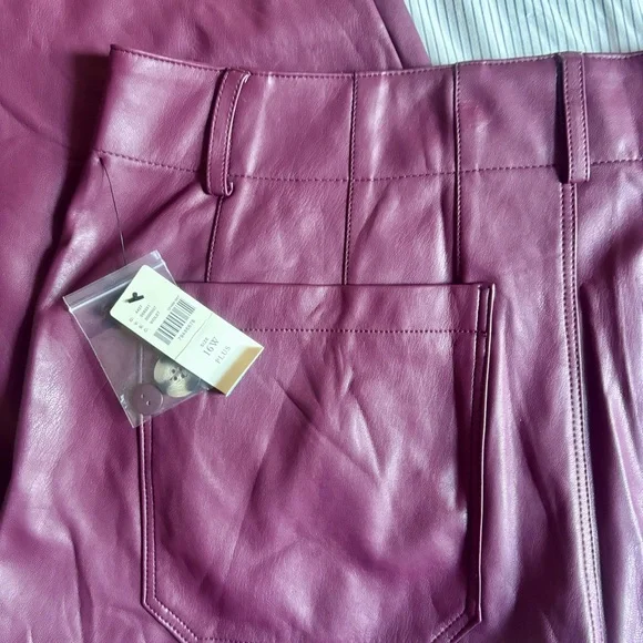 NWT MAEVE Anthropologie Colette Faux Leather Crop Wide Leg Pants in Violet | 16W - Picture 6 of 9